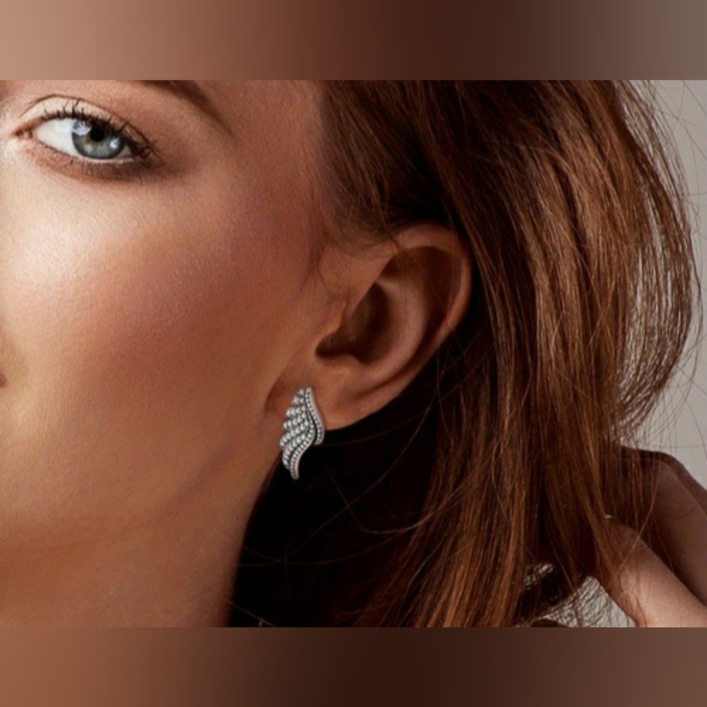 Angel wing earrings/ Sterling silver - zirconia. - Picture 2 of 5
